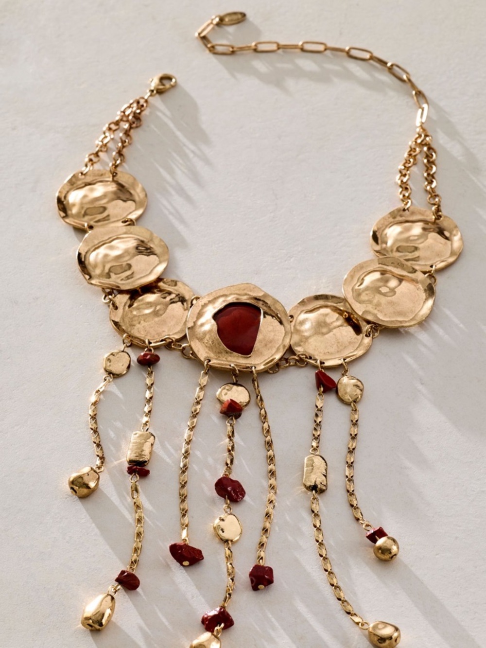 Free People Gold-Tone Statement Necklace with Red Accents Speak Up Layer NWT